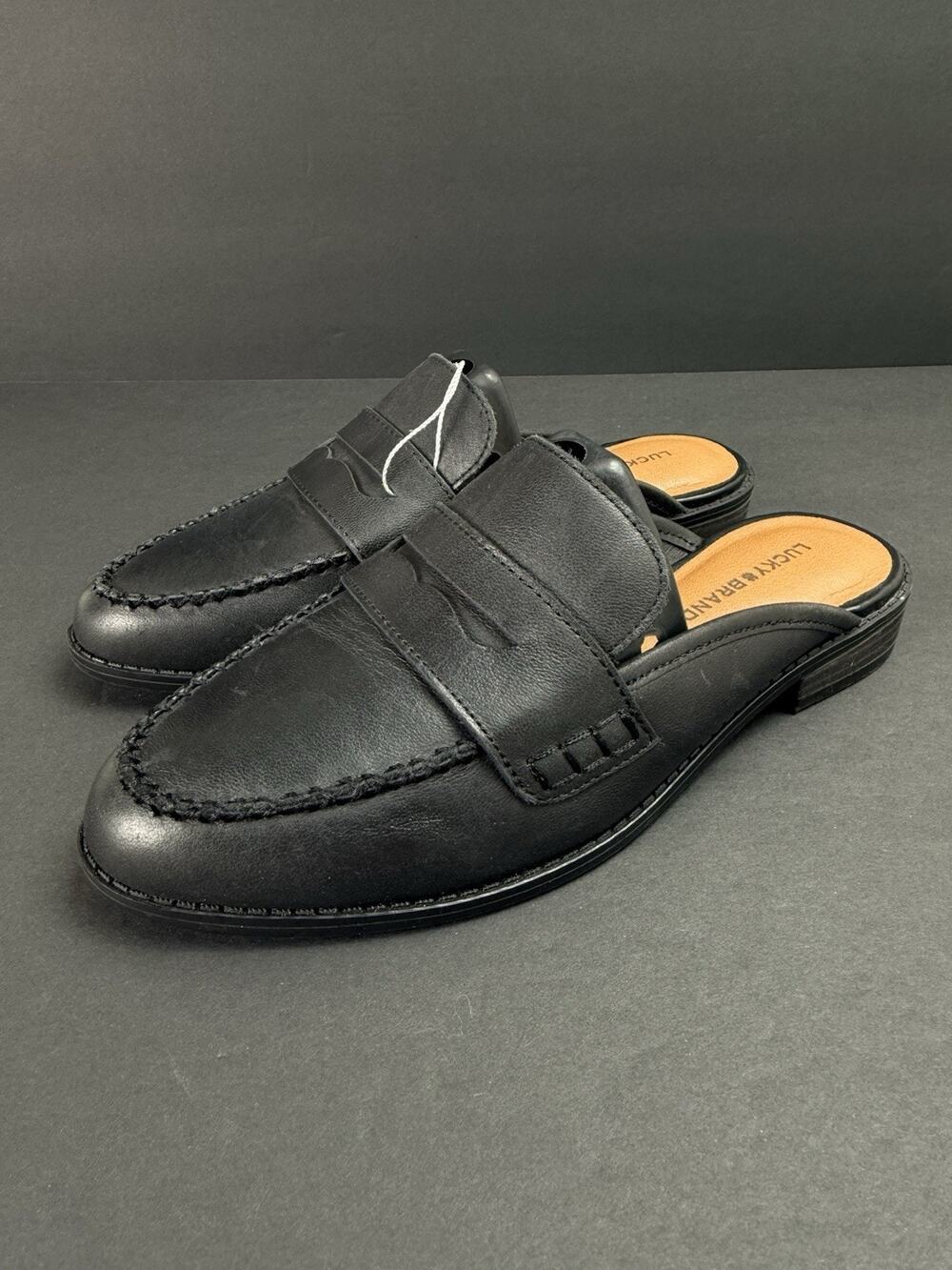 Lucky Brand Women’s 6.5 Black Leather Backless Loafer Mule Slip On Shoes